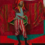 menestrello medioevale con palette rosse