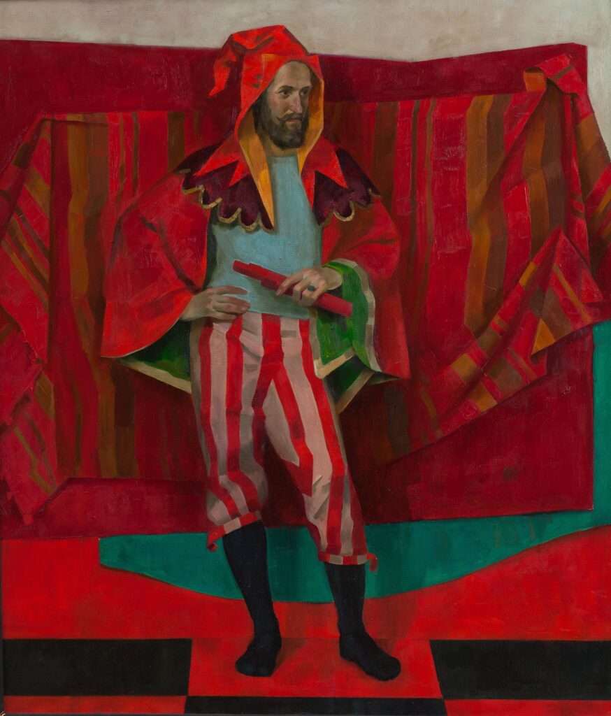 menestrello medioevale con palette rosse