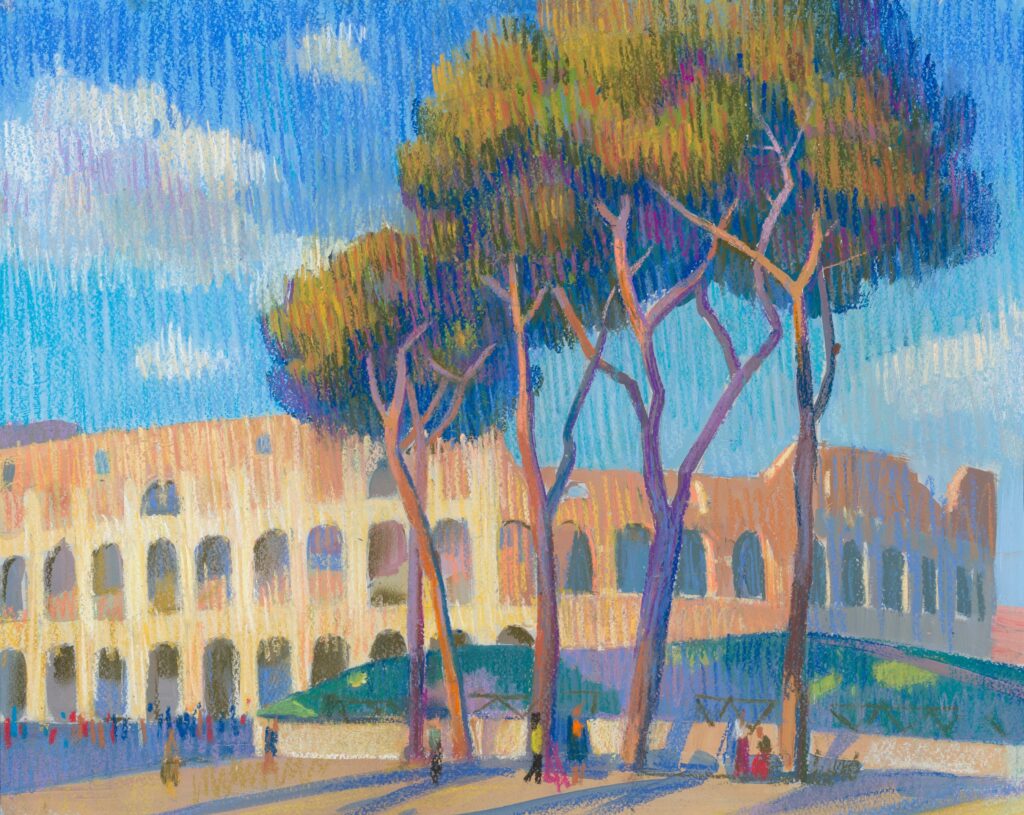 Pines in front of the colosseum