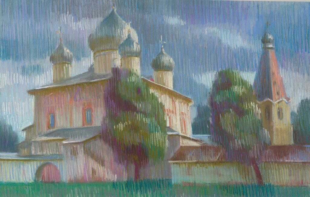white Orthodox church in the rain