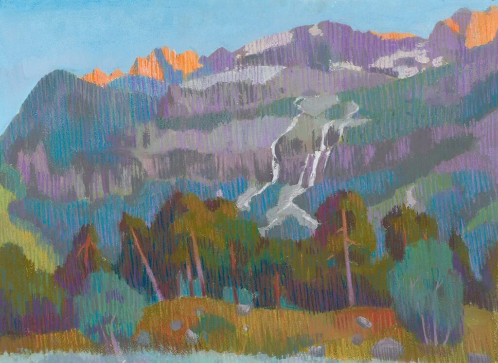 muntains with a waterfall