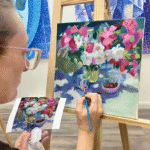 copying a picture of a vase of flowers during the course