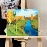 mountain river in oil.